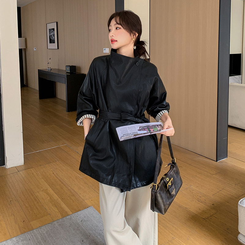 新品大货韩系条纹拼接皮衣宽松感盐系外套6026-P185-K268,女装短外套,2C075