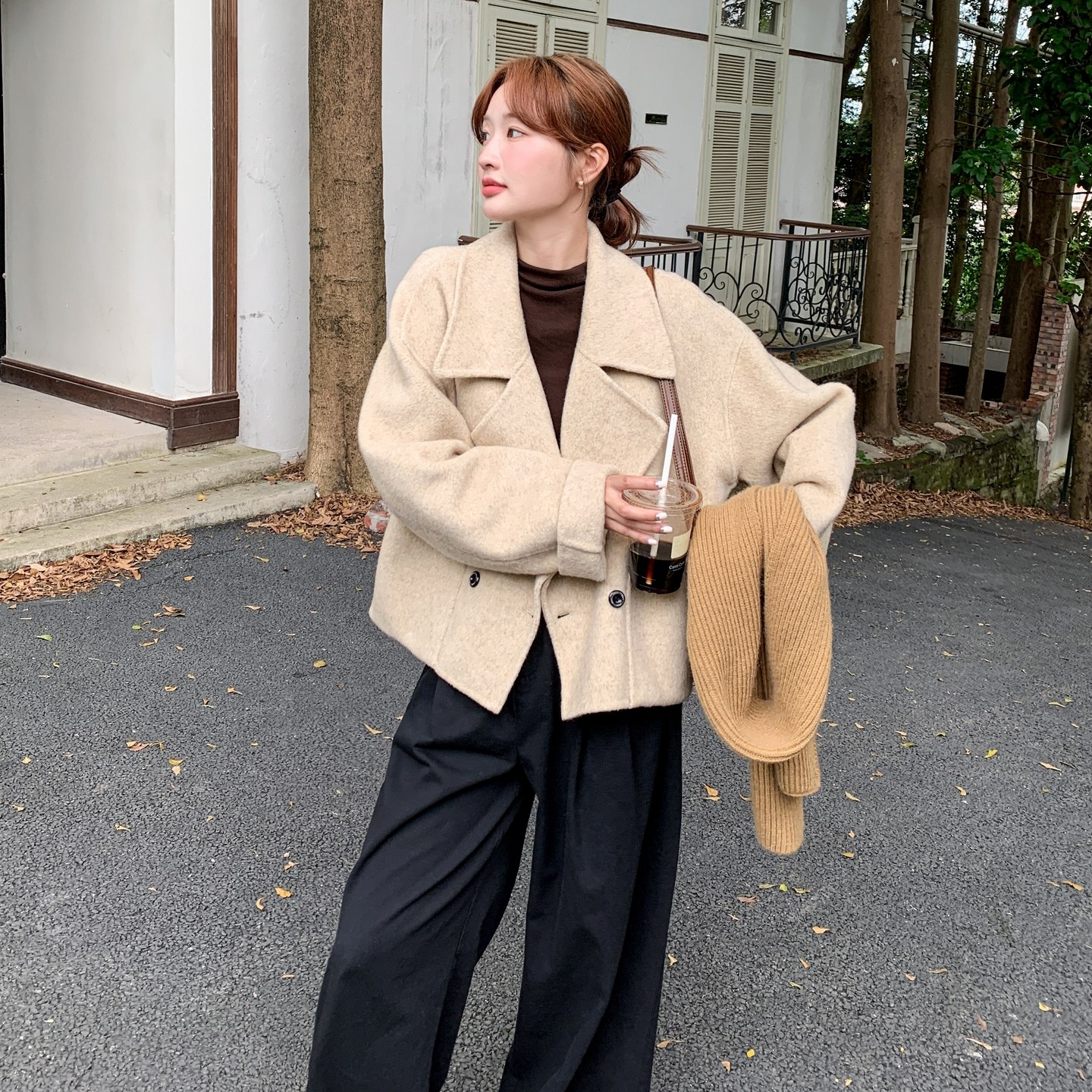 【上新】70毛奶fu奶fu减龄百搭奶杏黄色双面呢大衣867-P245-K358,女装毛呢外套,菡迪欧娜