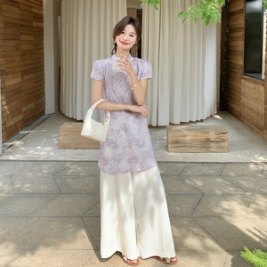 新中式国风上衣阔腿裤套装女夏2025新款大方得体穿搭两件套高级感图片