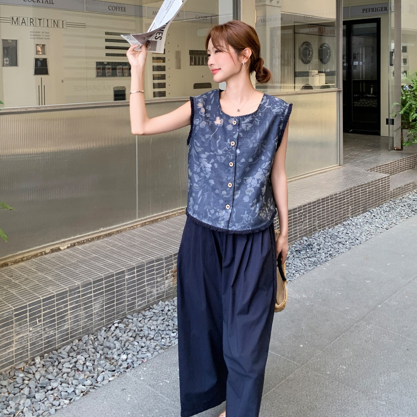 新品现货圆领提花上衣+阔腿裤两件套套装8678-P165--K238,女装套装/套裙,2C075