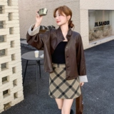 美拉德咖色皮衣短外套女春秋2025年超火好看高级小众炸街夹克上衣，女装皮衣，2C075