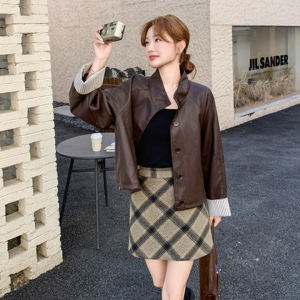 美拉德咖色皮衣短外套女春秋2025年超火好看高级小众炸街夹克上衣图片