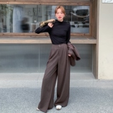 咖色轻熟风丝巾马甲直筒阔腿裤套装女春秋新款大方得体气质两件套，女装套装/套裙，菡迪欧娜