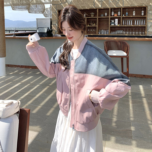 韩系牛仔拼接棒球服外套女2025秋新款小众设计感气质减龄夹克上衣图片