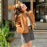 美拉德短款麂皮绒外套女2025春季新款爆款高级感小个子麂皮绒夹克，女装短外套，菡迪欧娜