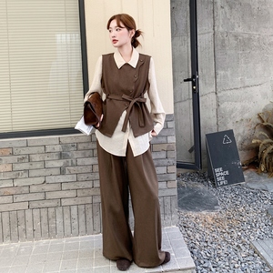 新品 主推 韩系衬衫+百搭马甲+阔腿裤三件套装853-P195-K288，女装套装/套裙，菡迪欧娜