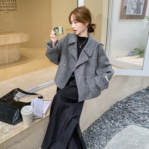 灰色高级感双面羊绒大衣女2024冬季新款小个子超好看短款毛呢外套图片