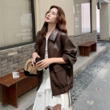 复古咖色皮衣外套女秋季高级感穿搭炸街小个子又酷又飒pu皮夹克，女装皮衣，2C075