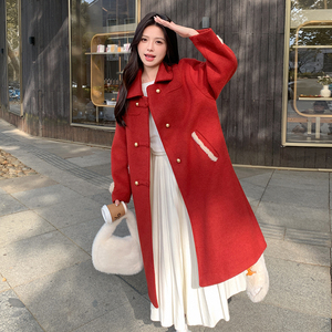 新品主推红内胆加绒色呢料围脖派克服大衣1019-P225-K328图片