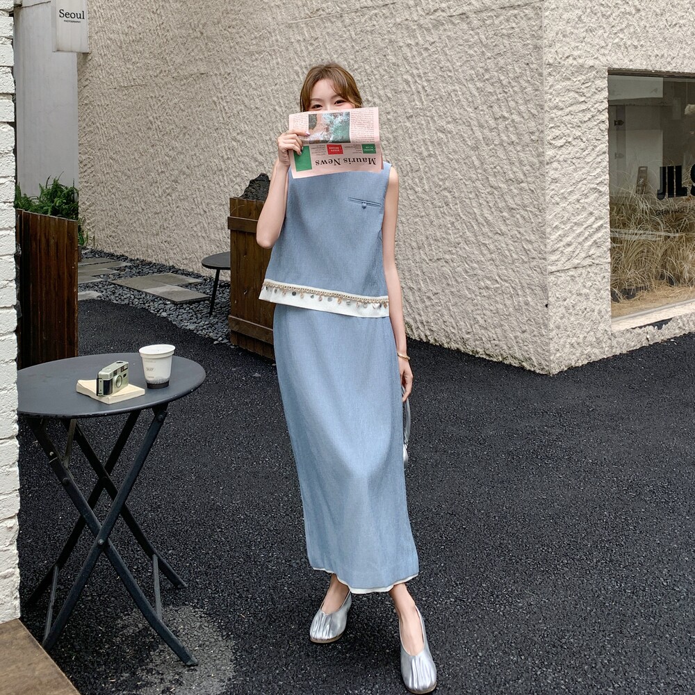 新品主推款贝壳装饰两件套套装裙6071-P155-K228,女装套装/套裙,2C075
