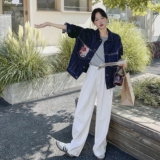 美式复古牛仔外套女2025秋季新款设计感小众宽松刺绣拼接夹克上衣，女装短外套，2C075
