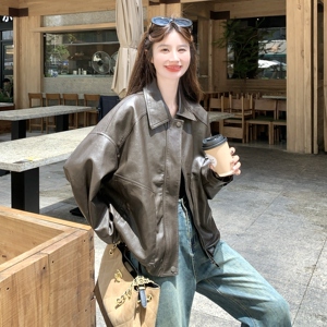 韩系高级感皮衣外套女2025早秋新款小个子超好看美式复古夹克上衣图片