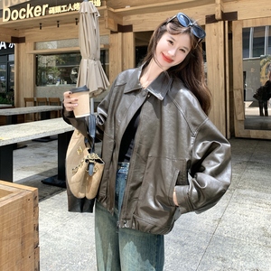 韩系高级感皮衣外套女2025早秋新款小个子超好看美式复古夹克上衣图片