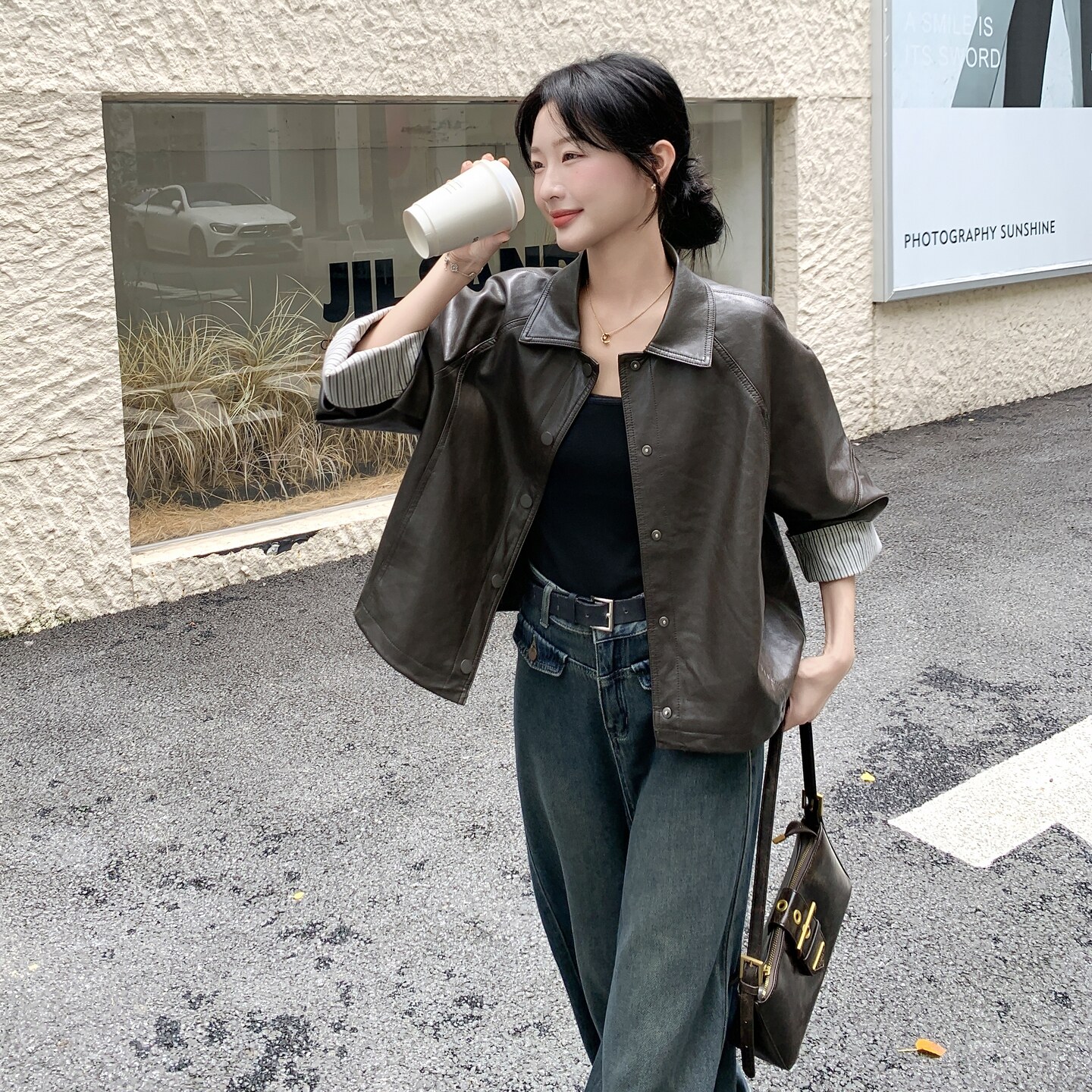 新品大货主推条纹拼接皮衣外套2C075-808-P165-K248,女装皮衣,2C075