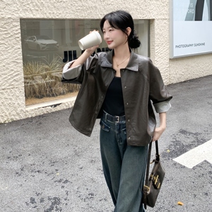 新品 大货 主推 条纹拼接皮衣外套2C075-808-P165-K248图片