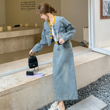 高级感港风复古牛仔套装女2025年新款春季时尚设计感半身裙两件套，女装套装/套裙，菡迪欧娜