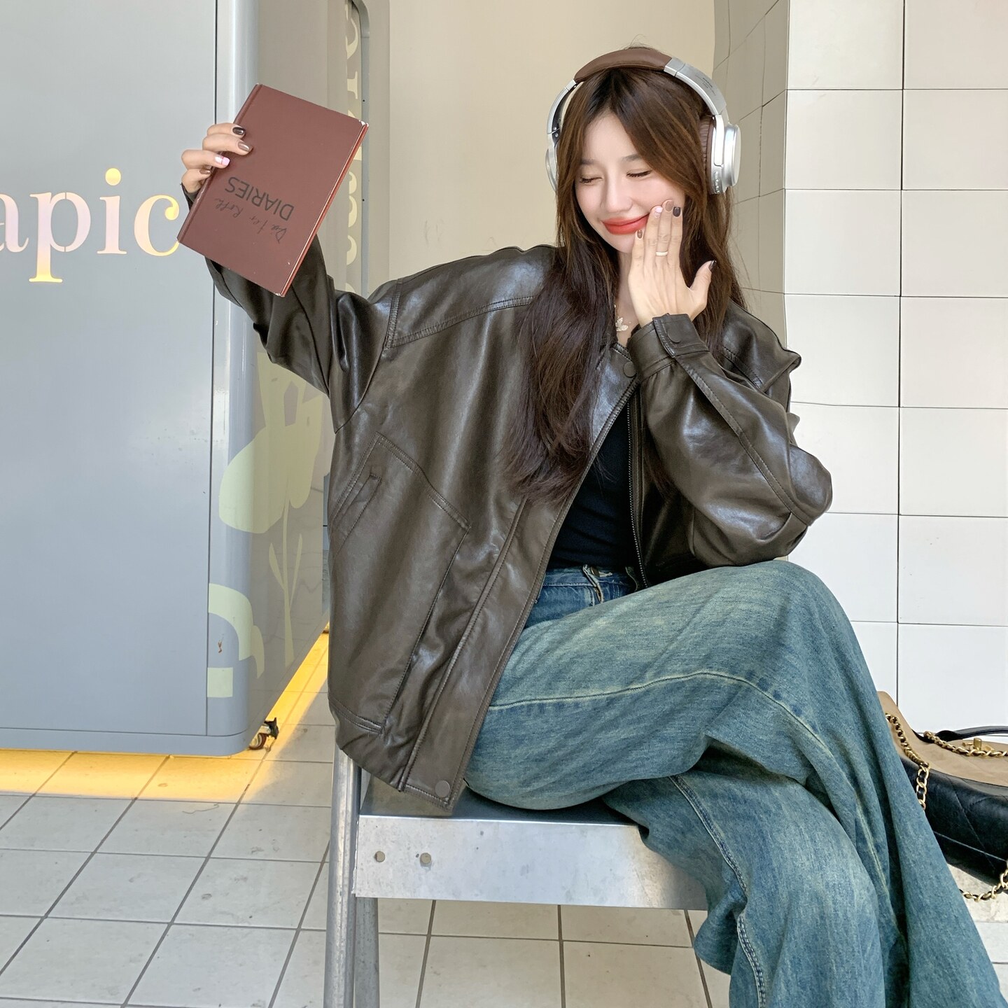 韩系高级感皮衣外套女2025早秋新款小个子超好看美式复古夹克上衣,女装皮衣,2C075