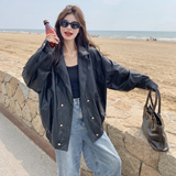 新品大货主推黑色复古高级感皮衣外套2C075-801-P165-K248，女装皮衣，2C075