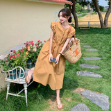 新品南瓜色法式中长款连衣裙2C075-605-P125-K178，女装连衣裙，2C075