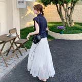 时尚无袖翻领衬衫半身裙两件套女夏季2025新款宽松修身带腰带小衫，女装套装/套裙，2C075