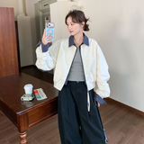 【大货】格子拼接白色棒球服外套2C075-26031-P175-K288，女装短外套，2C075