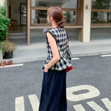 新品格子上衣+慵懒拼接九分阔腿裤两件套777-P155-K218，女装套装/套裙，2C075