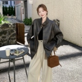 高级感两面穿立领皮衣外套女2025秋季新款巴恩风复古时尚宽松大衣，女装皮衣，菡迪欧娜