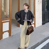 【上新】现货韩系格子拼接皮毛一体短外套2C075-882-P175-K258，女装短外套，菡迪欧娜