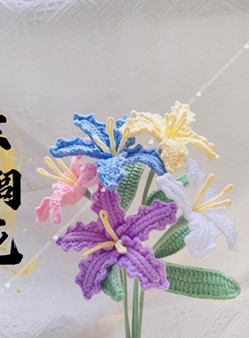 母亲钩针毛线棕榈花仿真花成品手工编织花束送女友老师礼物永生花