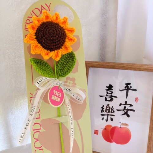 成品钩织热卖母亲节单支花束包装520玫瑰花单花束提式贺卡520