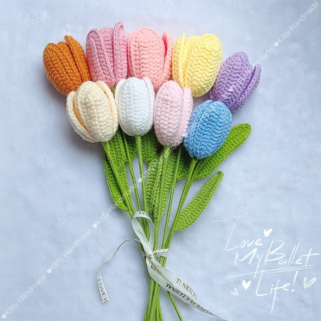 圣诞新年教师节成品手织花开口郁金香花朵毛线编织节闺蜜生日