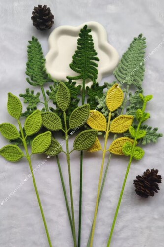 情人节女神节毕业季成品手工毛线钩织四季叶蕨叶尤加利叶花束七夕