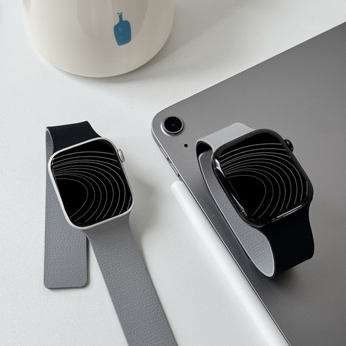 适用applewatch11表带iwatch9苹果S11手表S10荔枝纹磁吸硅胶S9新