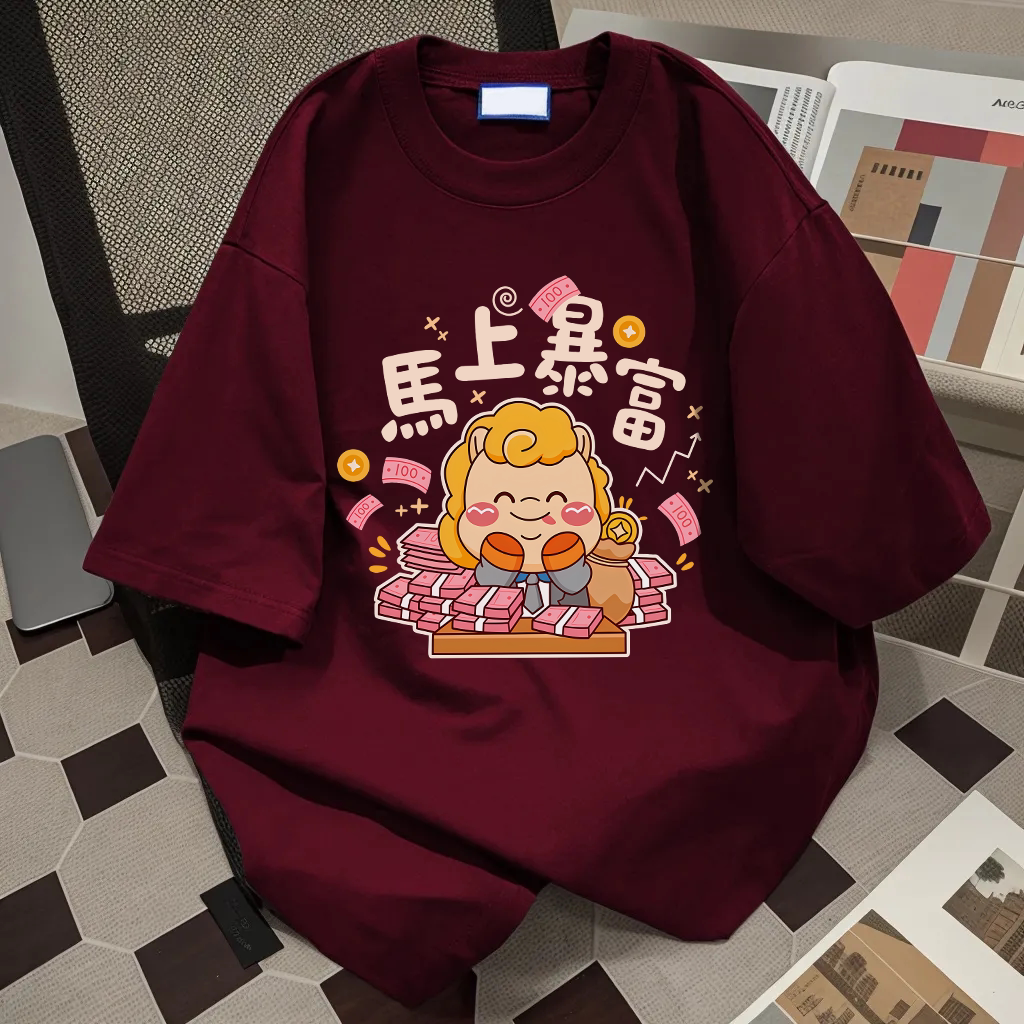 重磅ins休闲宽松仿刺绣小马印花纯棉短袖T恤男女夏季高街潮牌上衣