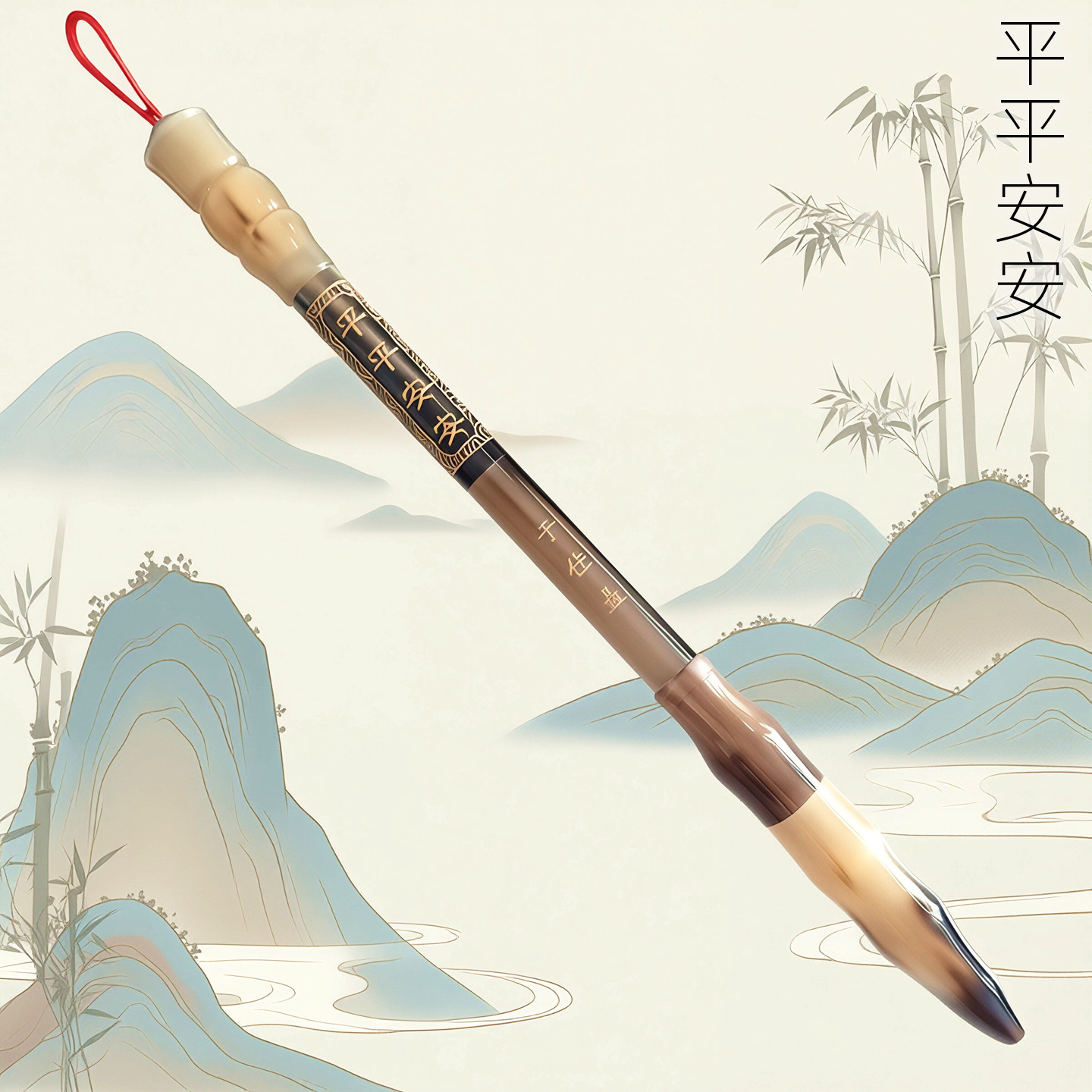 吉祥童子宝宝出生礼物定制胎毛笔婴幼儿纪念品N-7 平平安安牦牛角