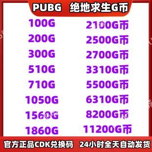 PUBGG币绝地求生G币金币吃鸡gb游戏币皮肤点卷官方充值兑换码 CDK