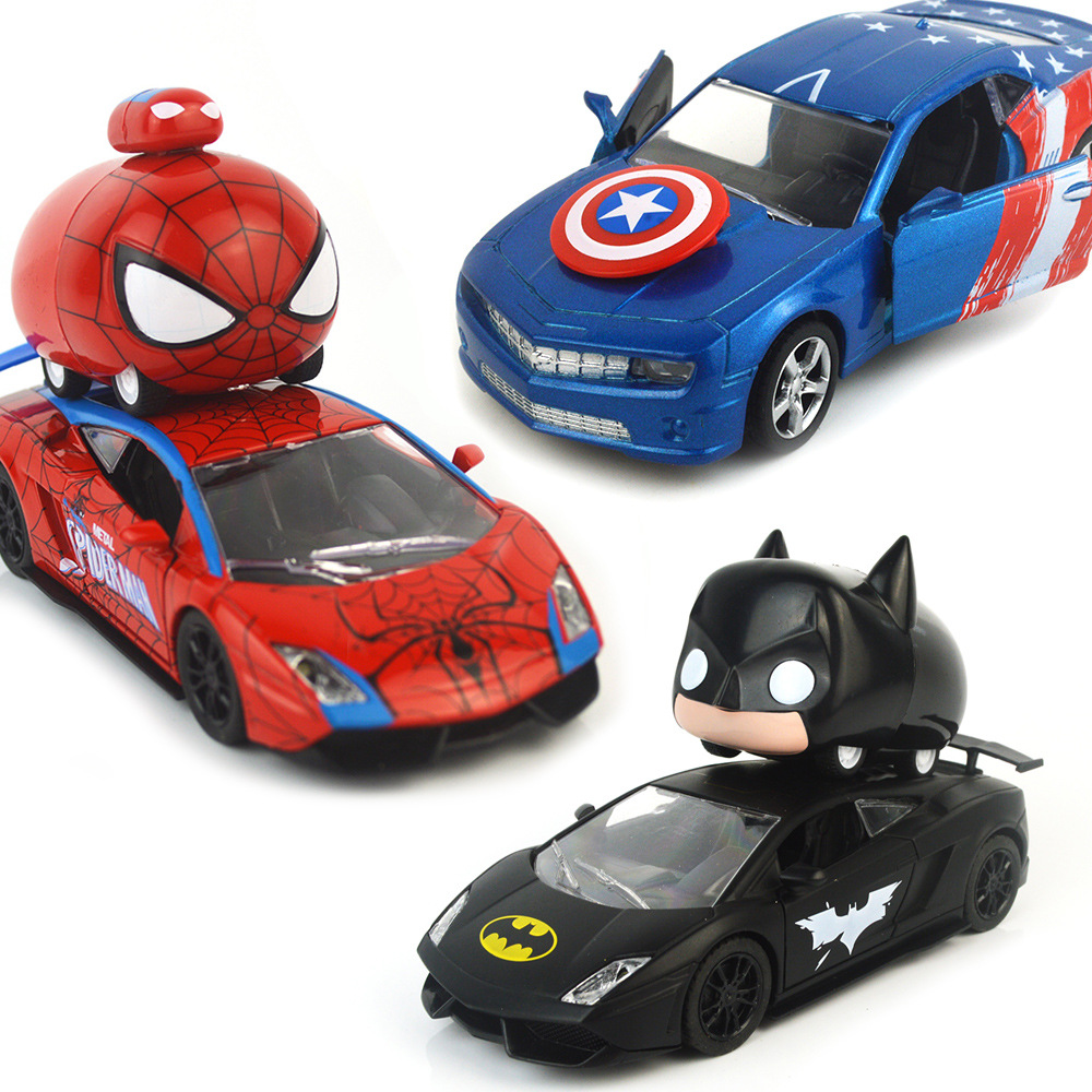 漫威DC卡通美队蜘蛛雪佛兰合金车模仿兰博基ni回力真跑车模型礼品