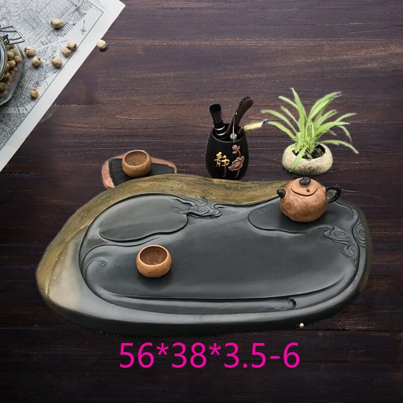 歙砚天然原石材料家用鹅卵石茶盘简约新中式茶海圆形金皮籽石精品