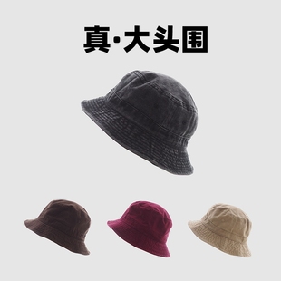 港风做旧短檐64cm大码 盆帽子 水洗加大头围渔夫帽男女平顶个性 四季