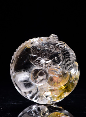 糯米来啦 天然黄胶花水晶貔貅手把件 有球必应手握财富 支持定制