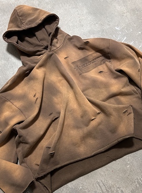 LIFEGOESON25AW Destroyed RawCut Hem Hoodie破坏连帽卫衣褪色棕