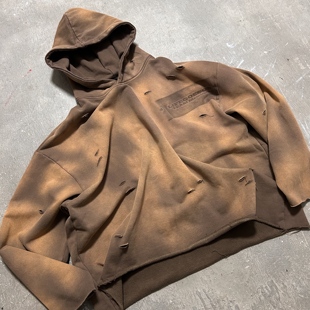 Hem RawCut Hoodie破坏连帽卫衣褪色棕 Destroyed LIFEGOESON25AW