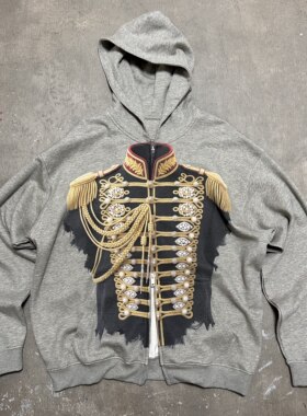 穗带礼服数码印花拉链连帽卫衣