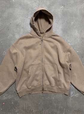 LIFEGOESON 25AW RhinestoneHoodie施华洛烫钻蜡染加绒卫衣 黑钻