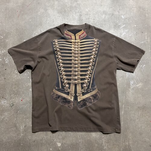 军事风格礼服印花洗水短袖T恤