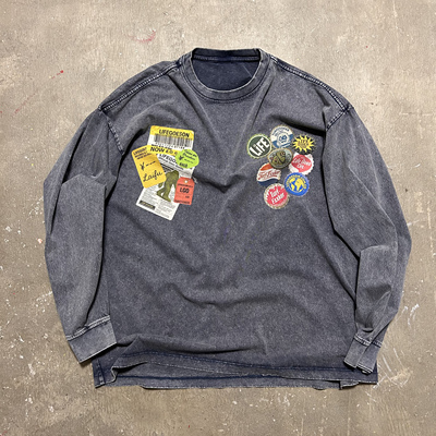 瓶盖数码印花长袖蜡染体恤TEE