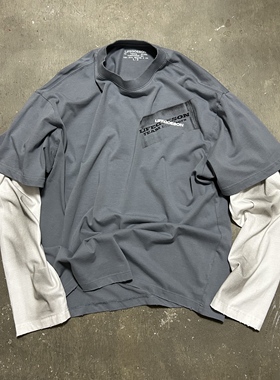 LIFEGOESON 25AW Dirty Wash Mock Logo T-Shirt 擦脏假两件