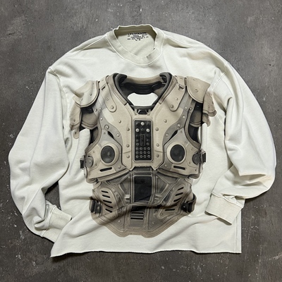 概念肩甲数码印花毛圈底圆领卫衣