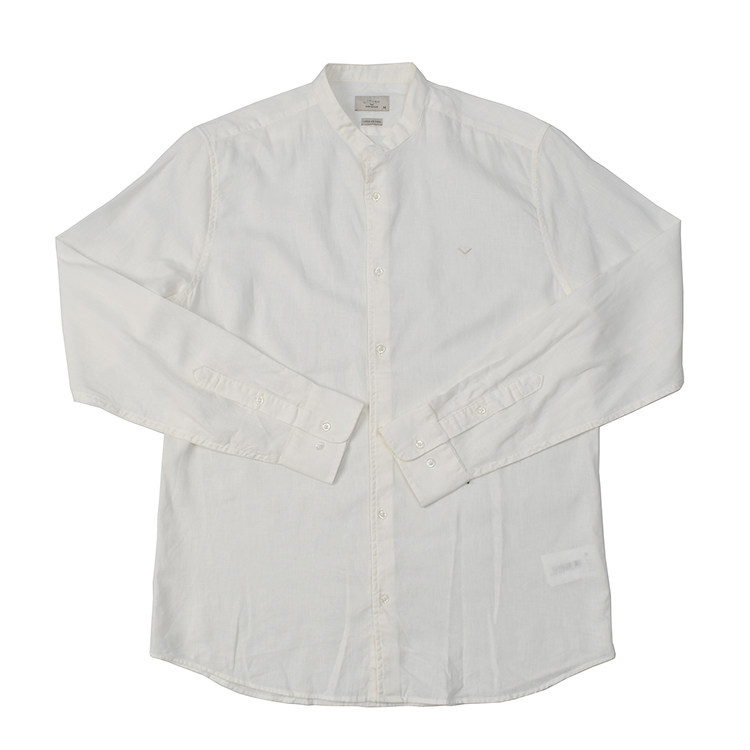 亚麻 小众复古做旧水洗立领薄款衬衫 日常休闲宽松长袖衬衣潮2625