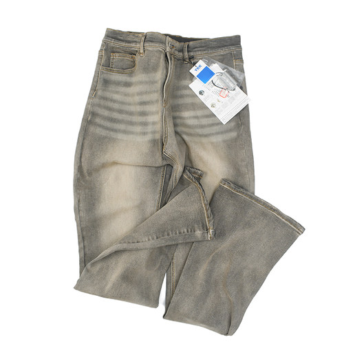 Bootcut 美式复古做旧水洗灰磨白牛仔裤 高街VIbe宽松喇叭裤 2410